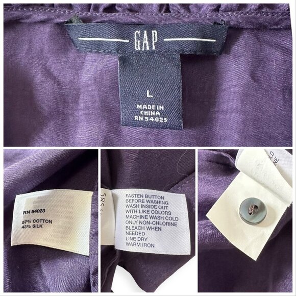 Gap sleeveless blouse with ruffles, Silk/Cotton blend, Size L, Purple - Picture 8 of 12